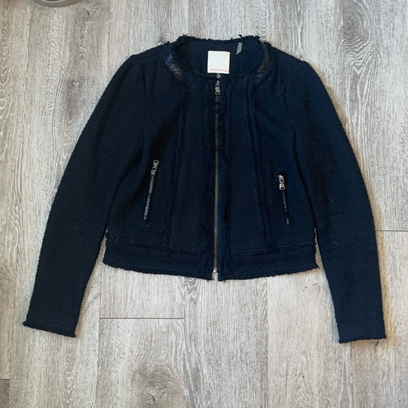 Rebecca Taylor Cropped Black Tweed Jacket | Sz 6 wool blend - Picture 1 of 8